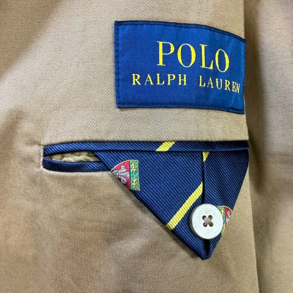 Polo Ralph Lauren Mens Large Khaki Tan Cotton 2 Button Blazer Sport Coat LG - Picture 5 of 12